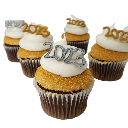 Chocolate 2023 graduation cupcakes in cu or csu gold