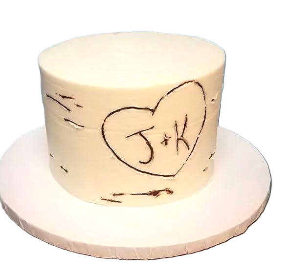 Buttercream Tree Trunk Cake with Heart and Initials