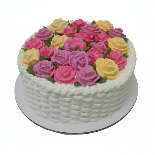 Basketweave And Roses Cake