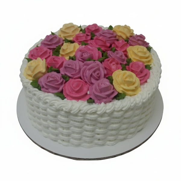 Basketweave And Roses Cake