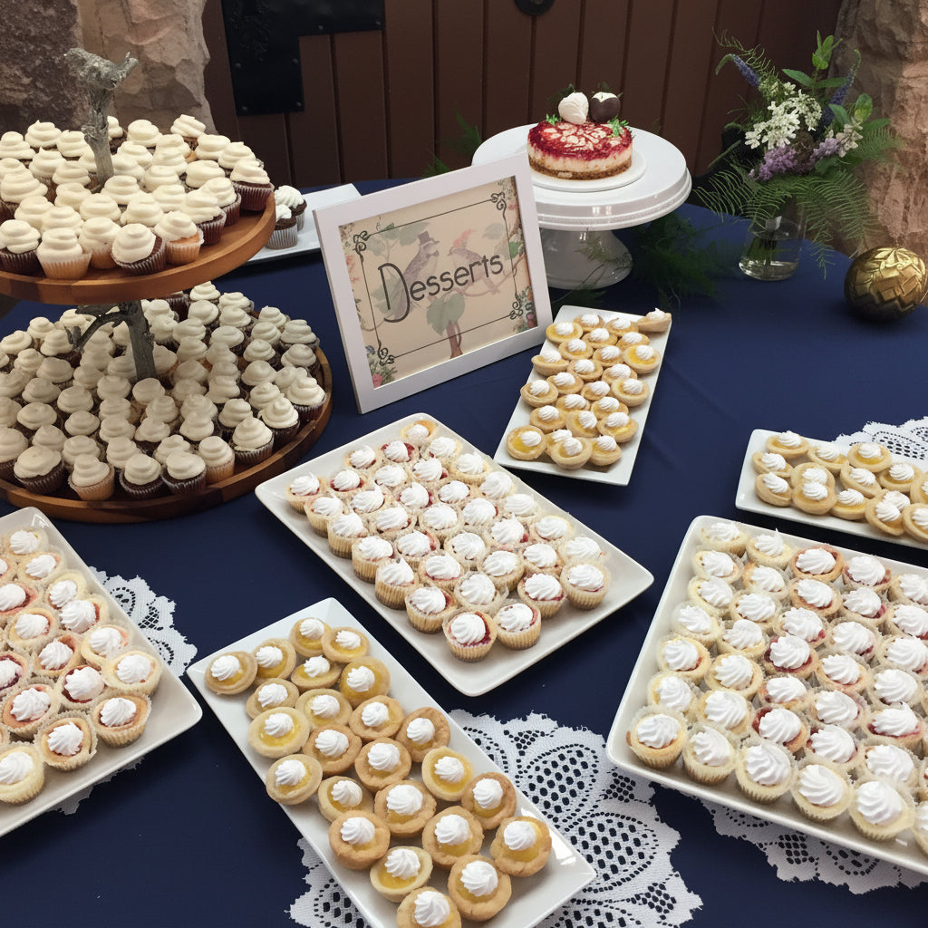 Assorted pastries on a table with a decorative setting
