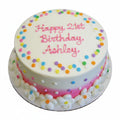 Birthday Cake airbrushed on the side with a sprinkle of Confetti and buttercream flower boarder
