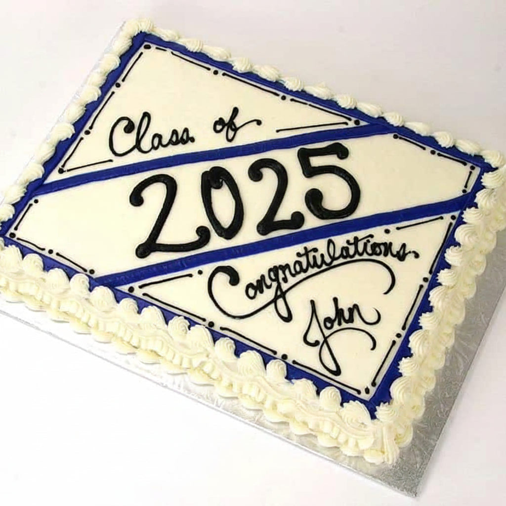 Graduation sheet cake in school colors